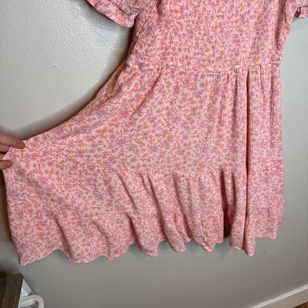 Altar’d State Addey Mini Dress Floral Pink Print Bubble Sleeve Ruched Tiered - Picture 5 of 9